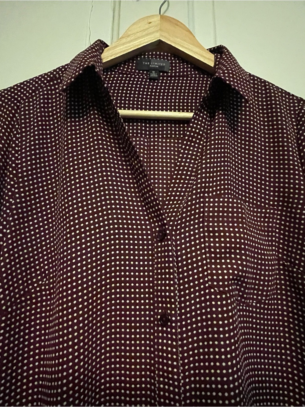 The Limited Women's Burgundy Dot Button-Up Blouse-M - Picture 6 of 14